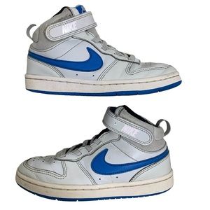 NIKE Kids' Court Borough Mid 2 Shoes Size 12.5 Color: White/Pure Platinum/Blue